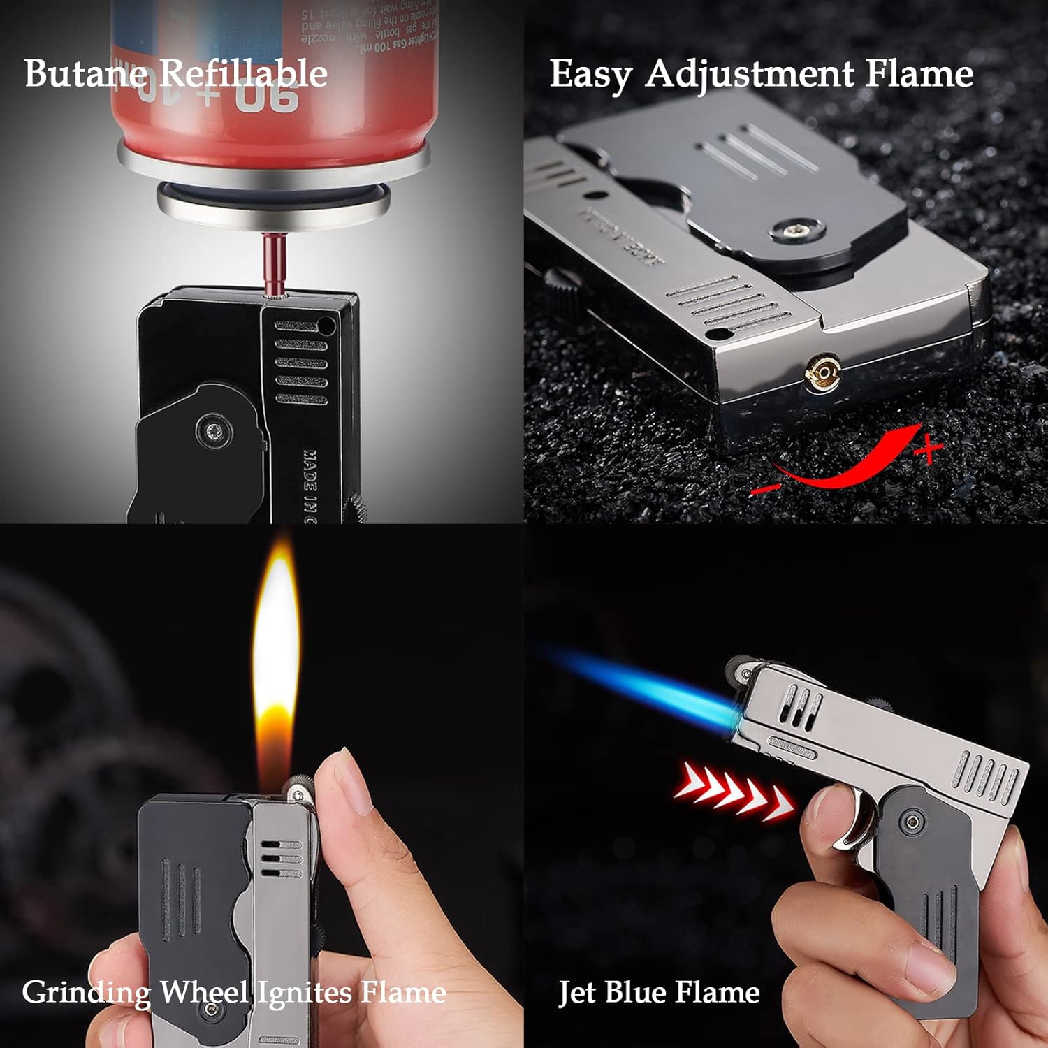 Encendedor de antorcha, encendedor de llama de chorro conmutable, combustible de butano recargable con función de bloqueo, llama de chorro ajustable