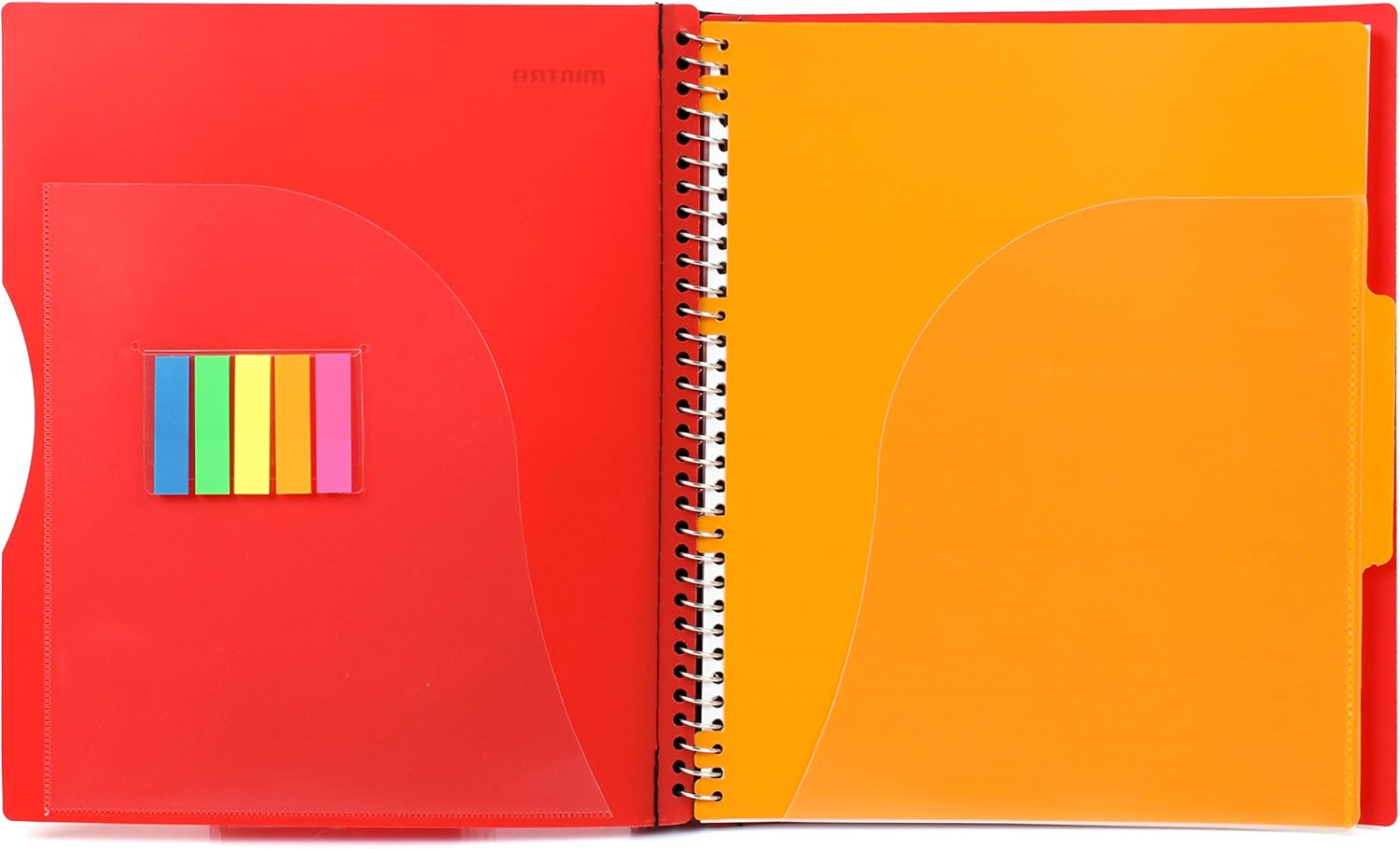 Mintra Office – Libreta espiral de alta calidad durable, espirales cubiertas de tela, sin enganches, a rayas universitarias, divisores de bolsillo