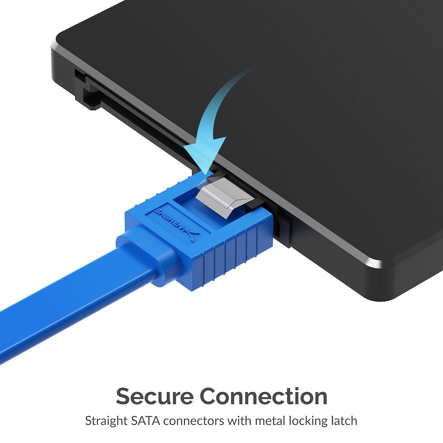 SABRENT Cable de datos SATA III (6 Gbits) en ángulo recto con pestillo de bloqueo para unidades HDDSSDCD y DVD (paquete de 3 unidades de 20
