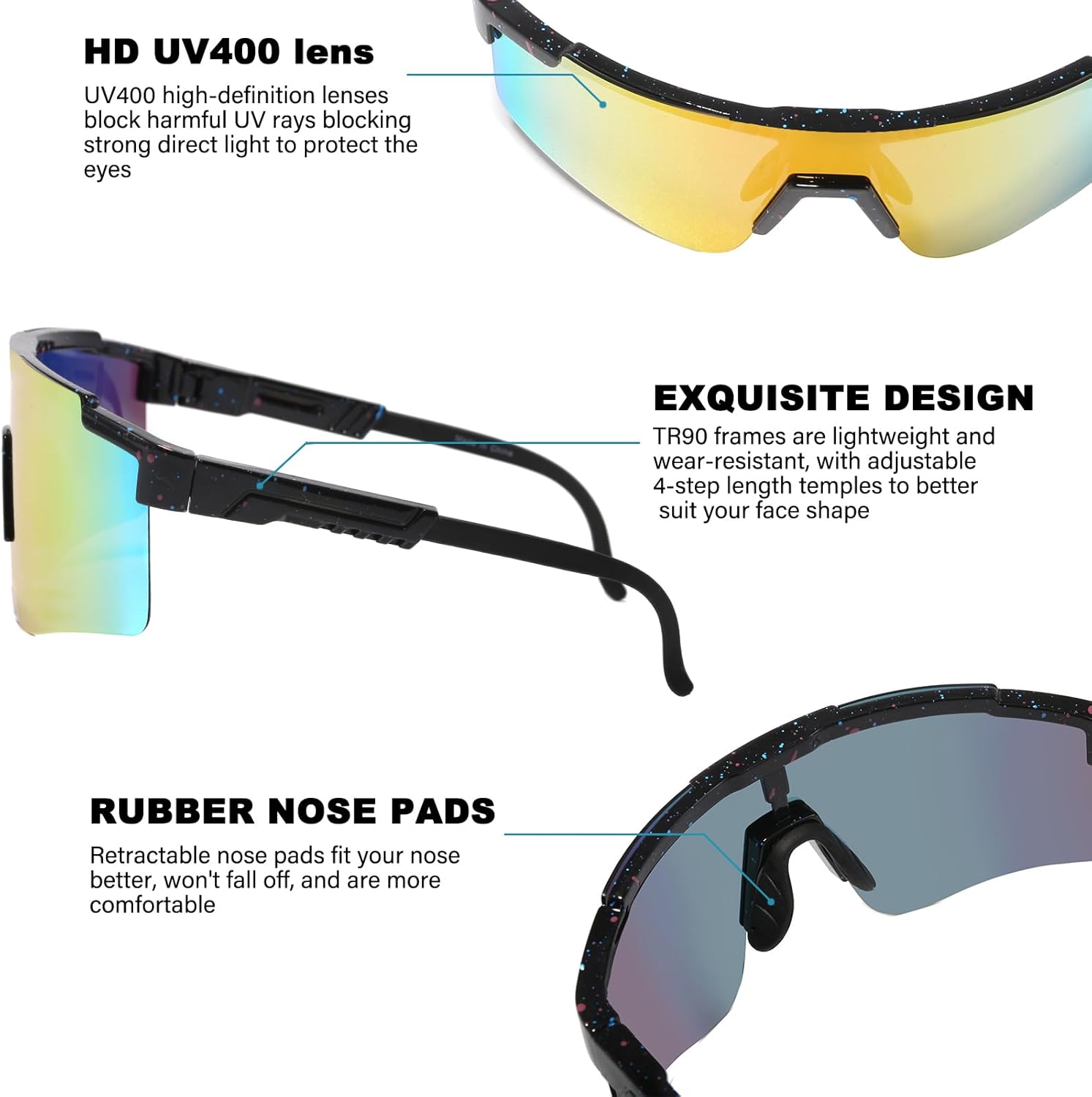 Douide Lentes de sol deportivos elegantes para mujeres, jóvenes y hombres, montura Vipers TR90, ideal para ciclismo, pesca, esquí, béisbol