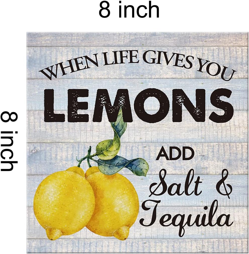 Divertido lienzo impreso con diseño de granja para pared, decoración de pared con texto en inglés “When Life Gives You Lemons Sign”, placa de