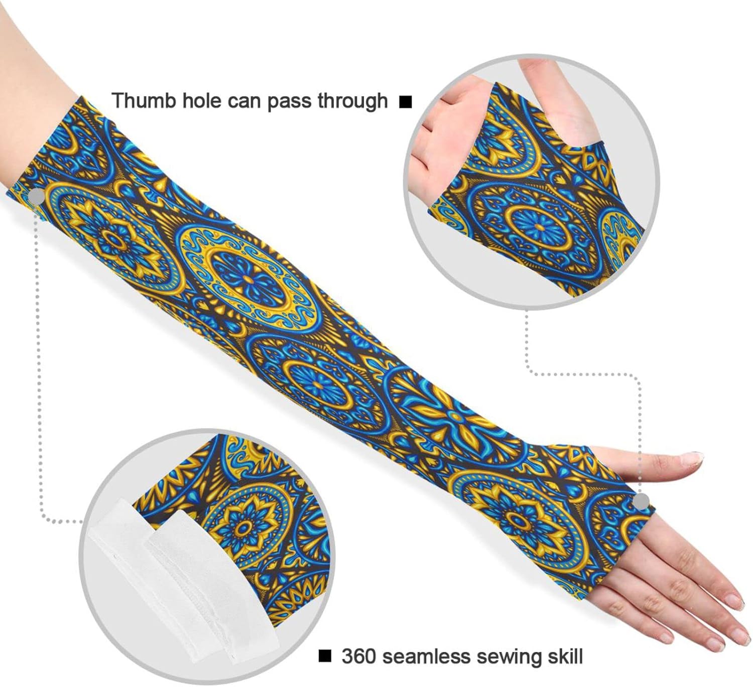 Mangas de brazo con patrón de flores misteriosas para mujeres y hombres, protección solar UV, mangas refrescantes con agujeros para el pulgar para