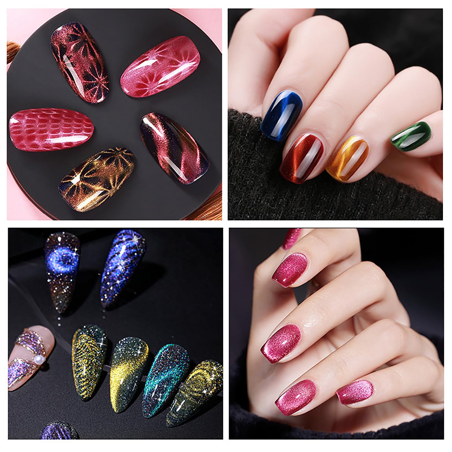 YECIRALA 12 piezas de imanes de uñas para esmalte de gel de ojo de gato, juego de herramientas para uñas de ojo de gato, esmalte de arte, placa
