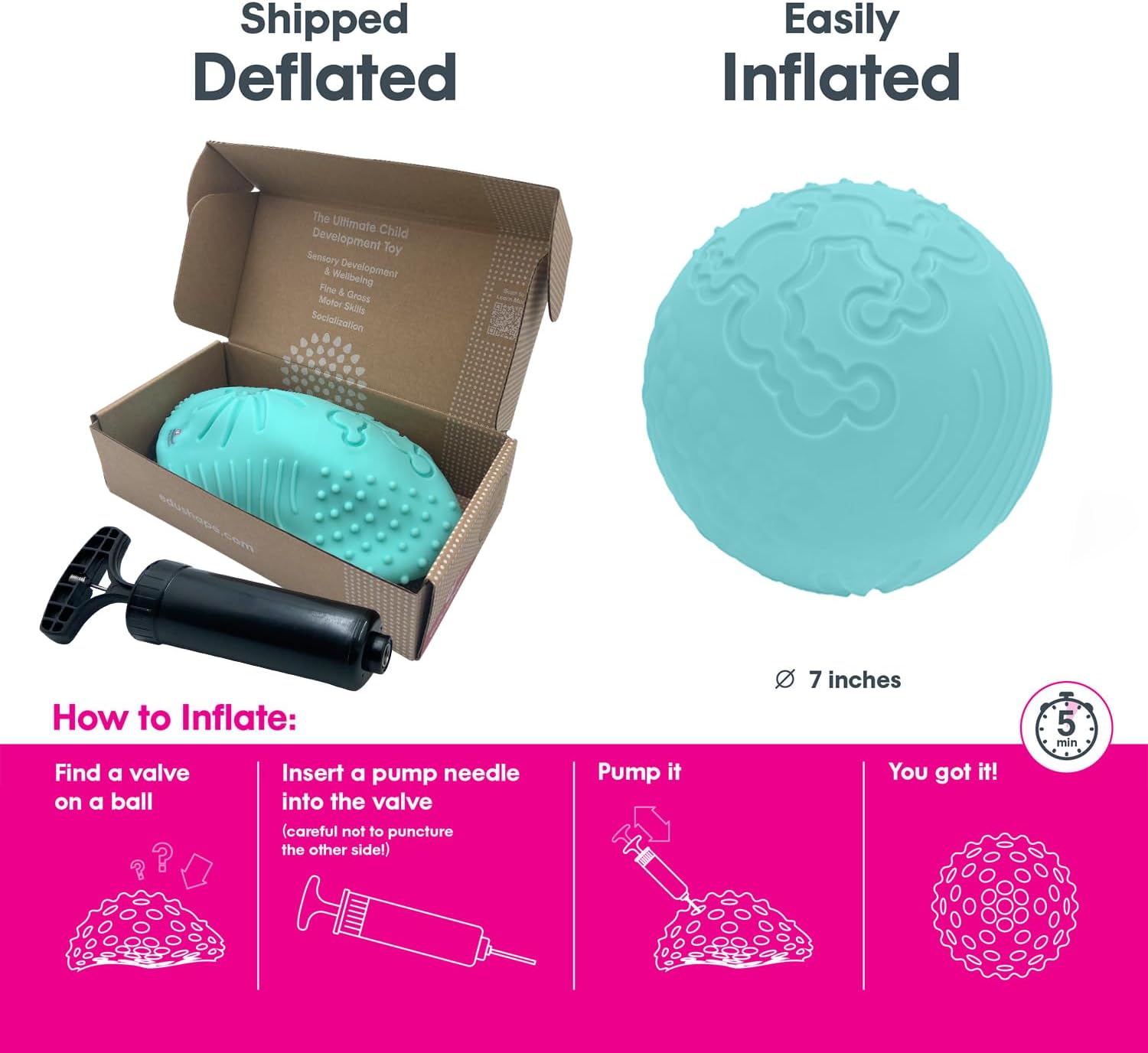 Edushape Texture-iffic Sensory Ball for Baby – 7″ Baby Ball That Helps Enhance Gross Motor Skills for Kids – Toddler Ball with 8 Sections of
