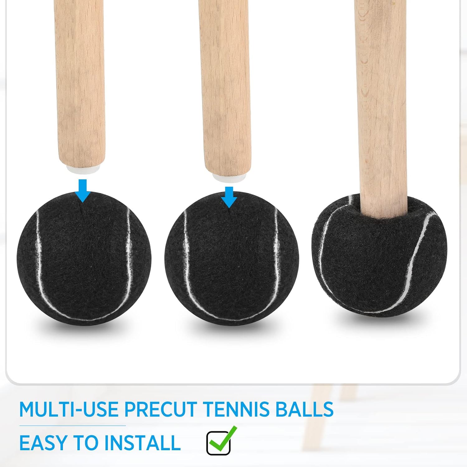 Macarrie 100 pelotas de tenis precortadas a granel para patas de muebles, pelotas de tenis, sillas de pelotas de tenis, fundas para pies para