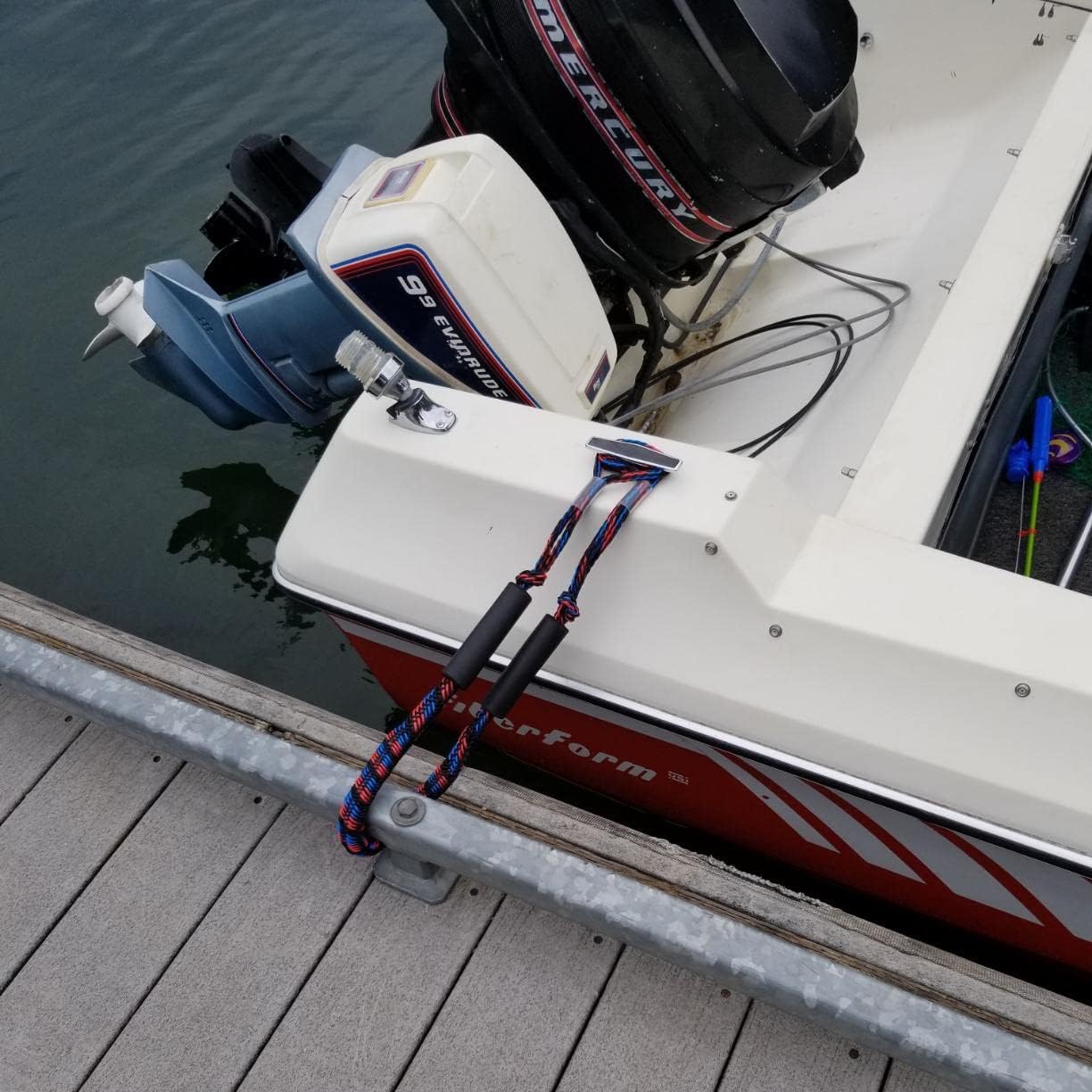 Paquete de 2 líneas de muelle de barco, accesorios de moto acuática con clip inoxidable, línea de amarre elástica que absorbe los golpes, líneas de