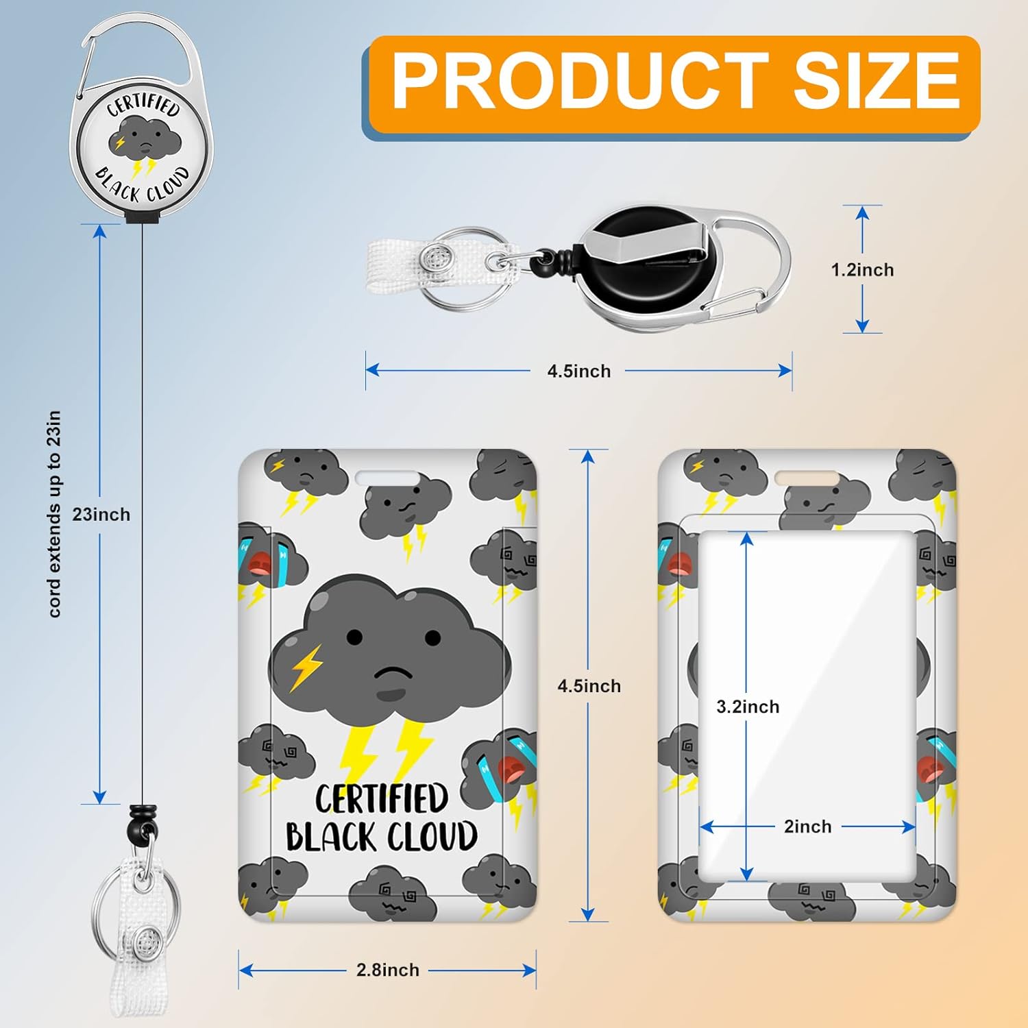 Plifal Soporte para insignia con carrete retráctil, bonito certificado de identificación de nube negra, clip de identificación de trabajo,