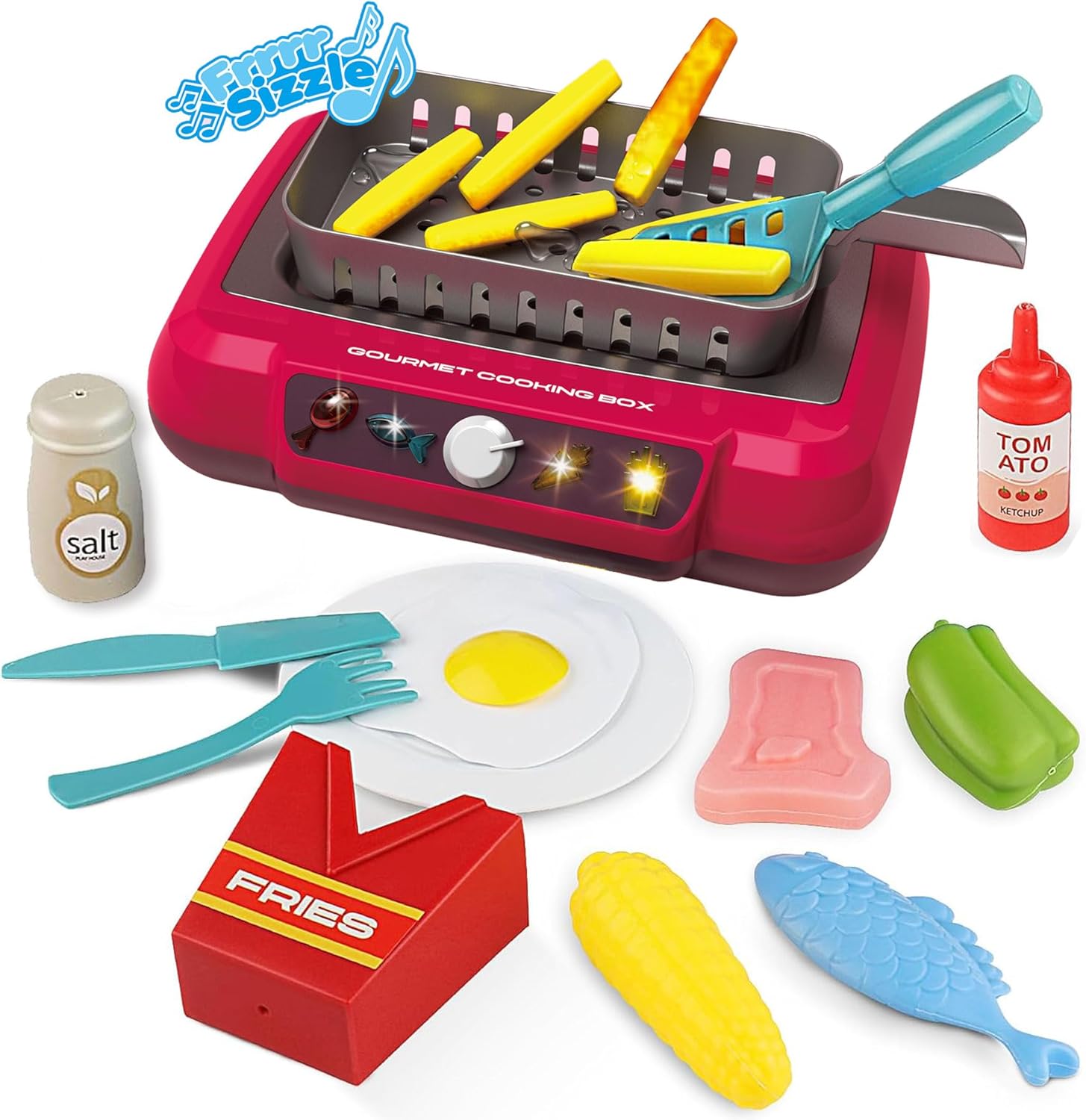 Juego de accesorios de cocina para niños, juego de cocina para niños pequeños, juego de cocina para acampar con comida que cambia de color, juego de
