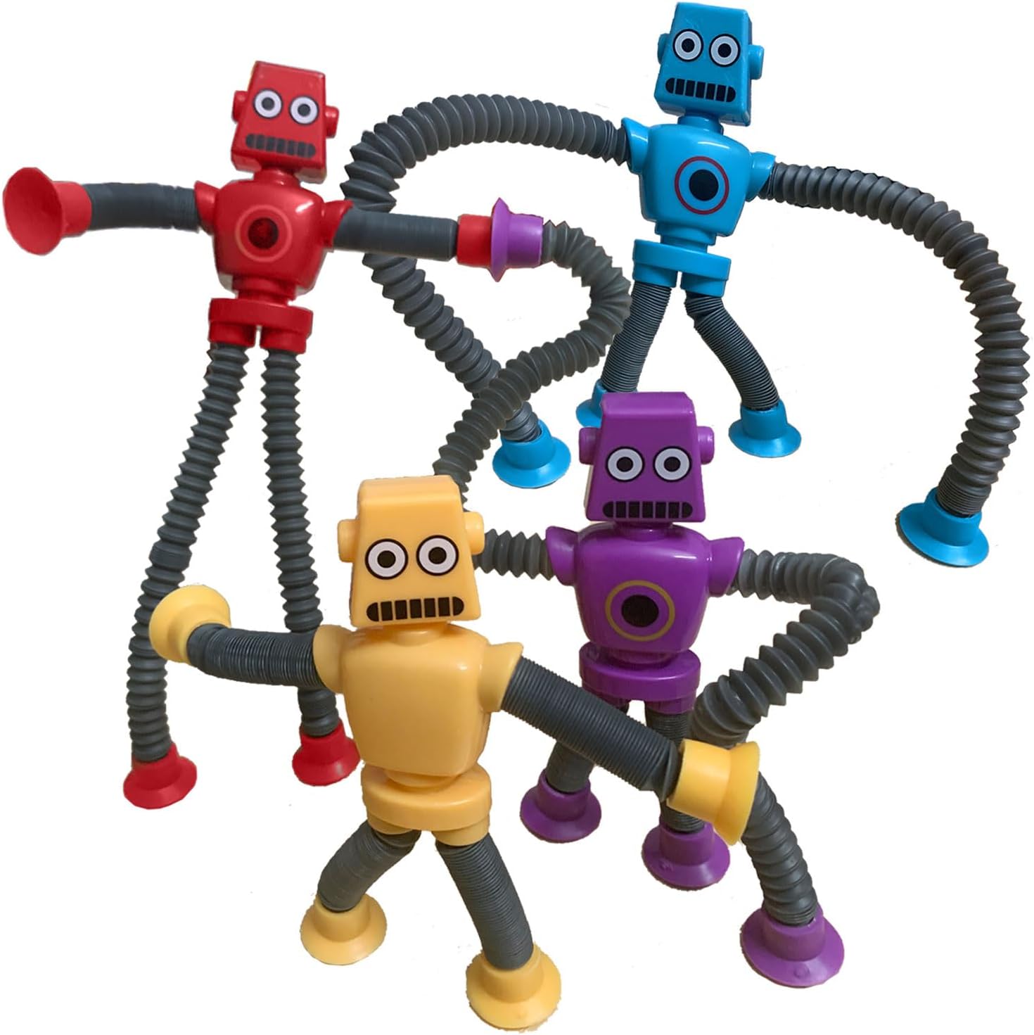 Whongkidz Juguetes robóticos de tubos para reventar, 4 paquetes telescópicos de ventosa robótica, juguetes sensoriales para autismo para niños y