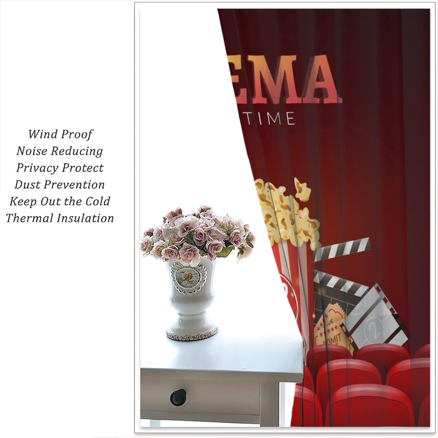Cortinas opacas con temática de cine, diseño de palomitas de maíz, con estampado de bebidas, cortinas decorativas para dormitorio, sala de estar,