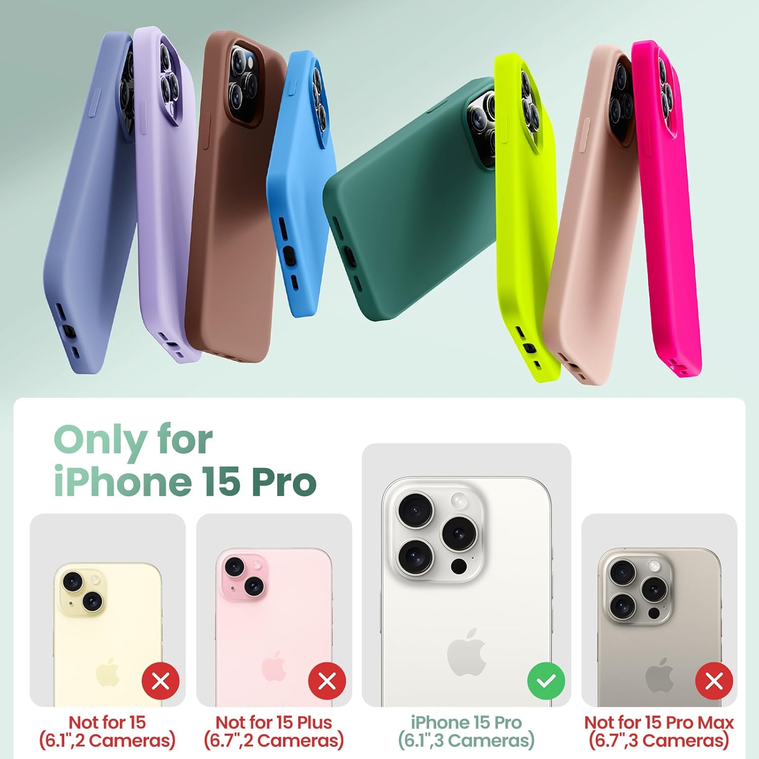 Cordking Funda diseñada para iPhone 15 Pro, funda de silicona ultra delgada, a prueba de golpes, con forro de microfibra suave antiarañazos, 6.1