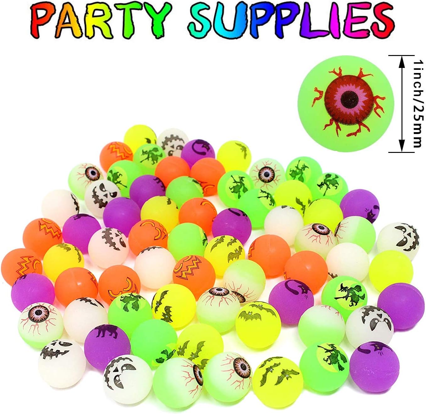 72 bolas rebotadoras de Halloween, 6 diseños temáticos de Halloween que brillan en la oscuridad, suministros de recuerdo de fiesta de Halloween,