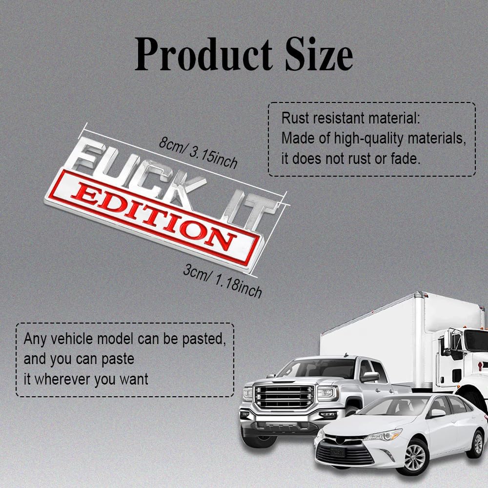 Fuck IT Edition – Emblema para exteriores de automóvil, calcomanía 3D, emblema de edición Fuck-IT, calcomanía 3D para guardabarros, calcomanía de