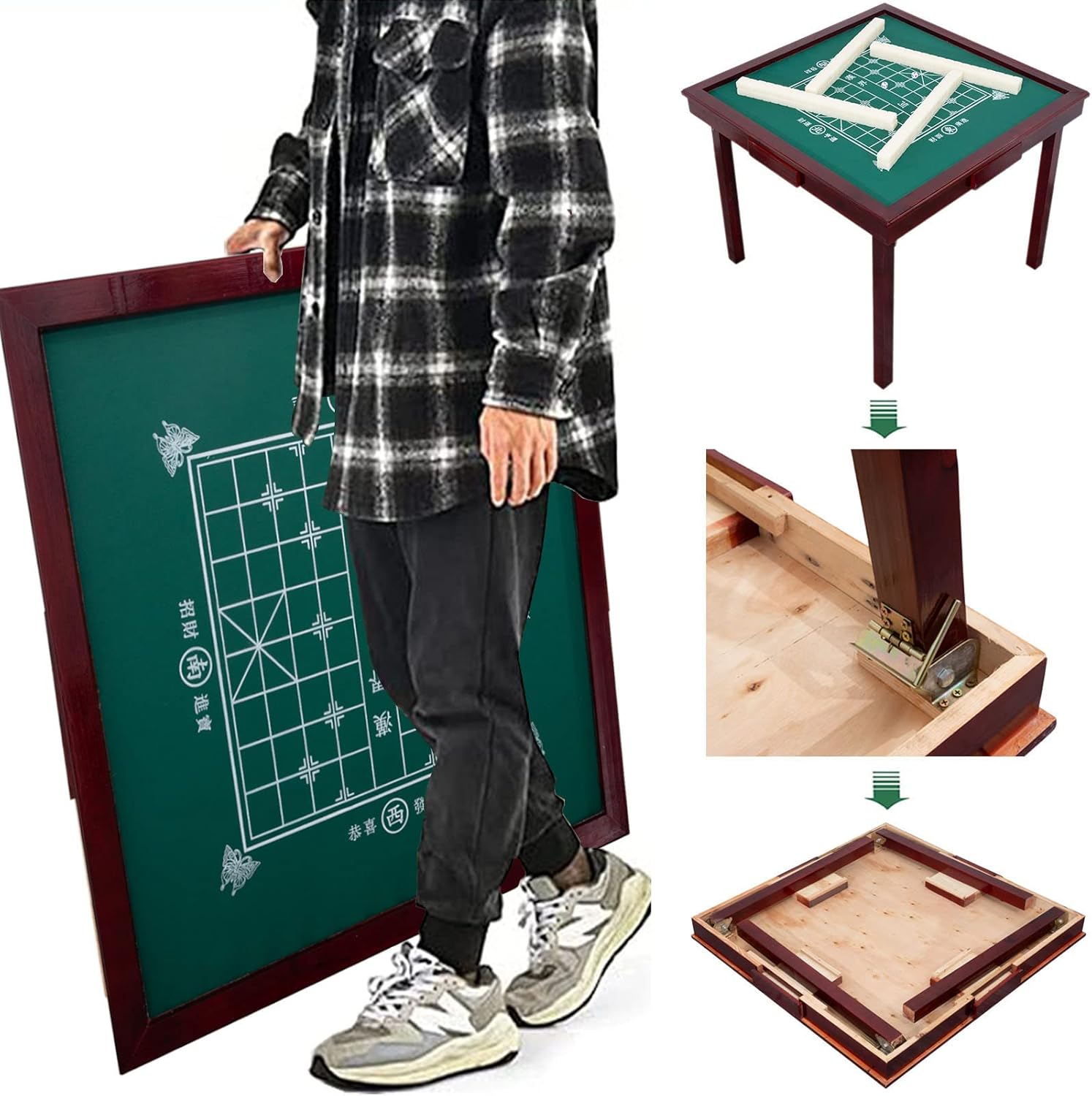 Mesa Mahjong plegable, mesa de cartas multifunción de 35 pulgadas con 4 portavasos y 4 cajones, mesa de juego cuadrada para mahjong, blackjack de
