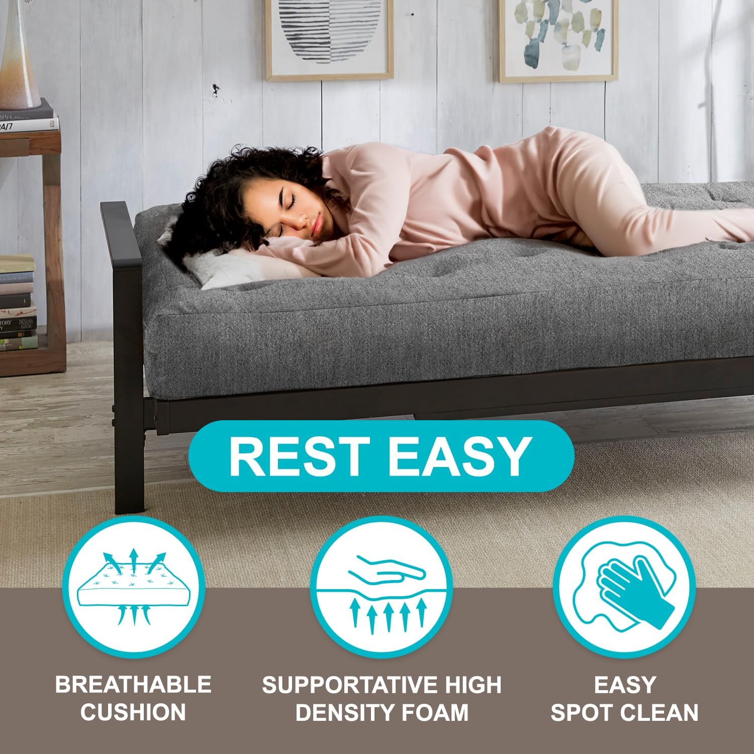 Trupedic x Mozaic – Colchón futón estándar de 8 pulgadas tamaño Queen (marco no incluido), naranja canela básico, ideal para habitaciones de niños o