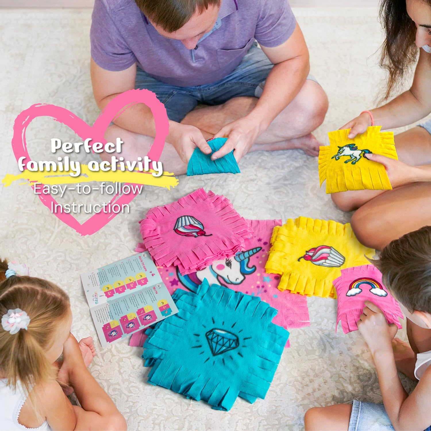 EDUMAN Unicorn Tuck N’ Atando Kits de manta de forro polar  Manualidades de bricolaje para niñas a partir de 6 años  Ideas de regalos de arte y