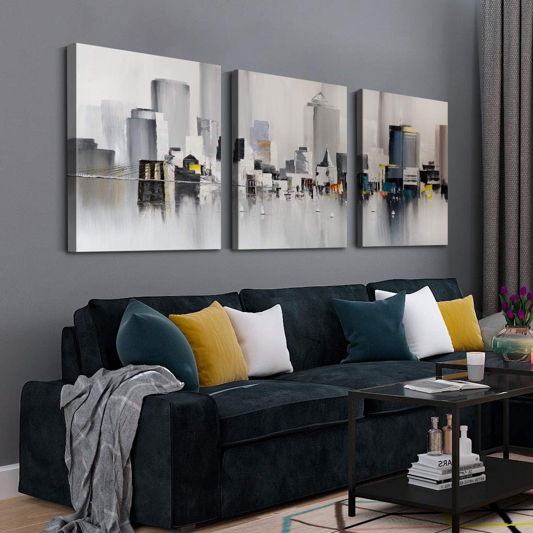 Denozer – 3 paneles de impresiones artísticas en lienzo para pared – Impresiones modernas de Nueva York, coloridas imágenes abstractas del puente de