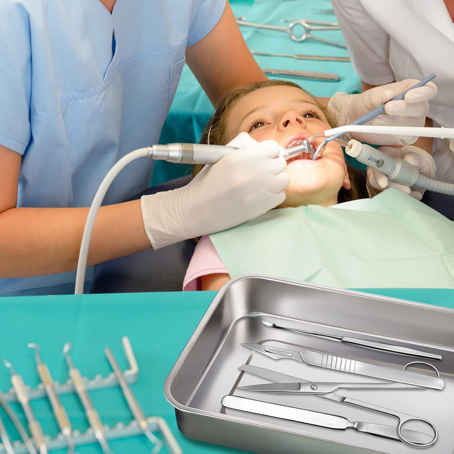 Fabbay 2 bandejas quirúrgicas médicas 201 de acero inoxidable para instrumentos dentales, bandeja organizadora, caja de metal esterilizado con tapa