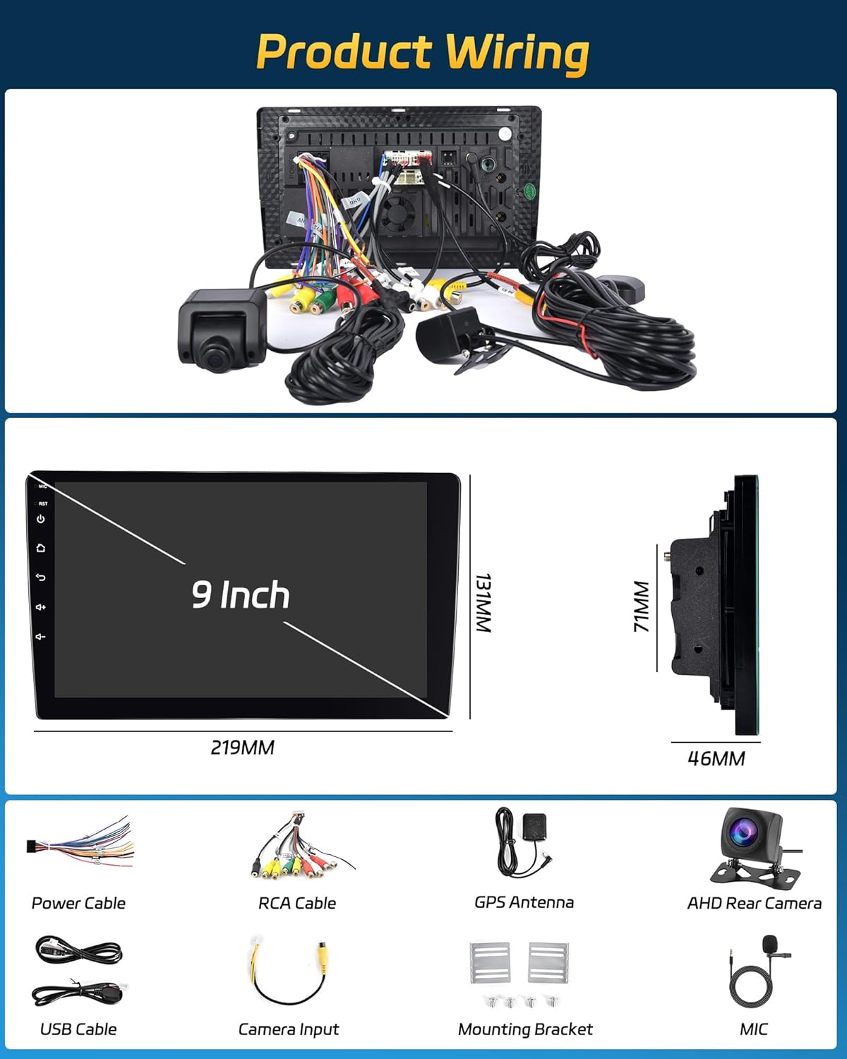 Hikity Android 13 Estéreo de coche inalámbrico Apple Carplay Android Auto, 8 Core 4+64G Doble Din 9 pulgadas Pantalla táctil Audio del coche