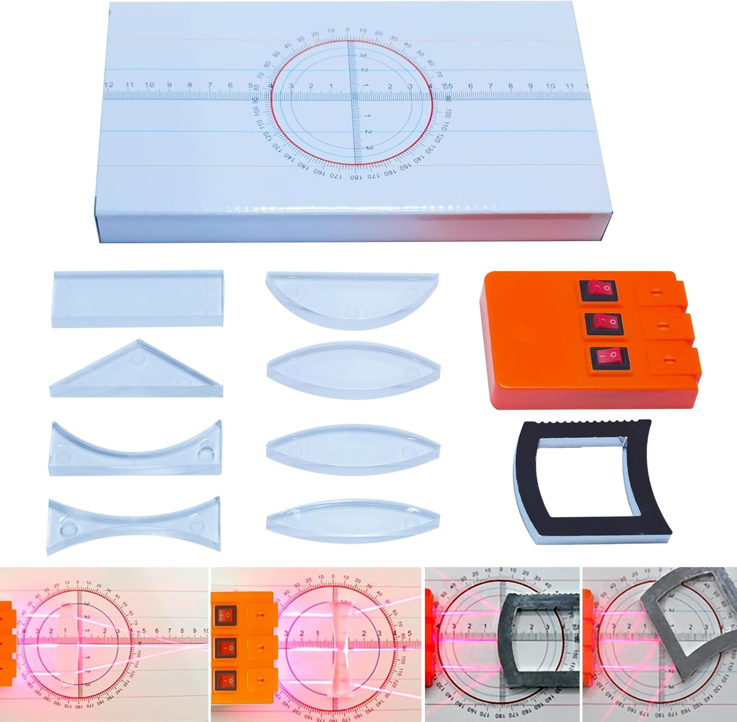 EXBEPE Conjunto de experimentos de física óptica Prismas Lente convexa Triple refracción láser de la escuela Refracción Luz de la escuela Refracción