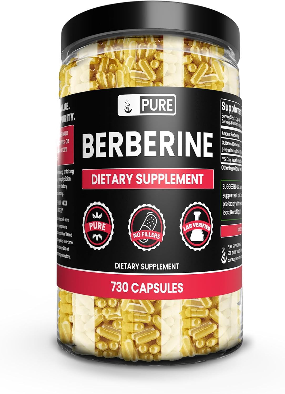 Pure Original Ingredients Berberina (730 cápsulas) sin magnesio o rellenos de arroz, siempre puro, verificado por laboratorio