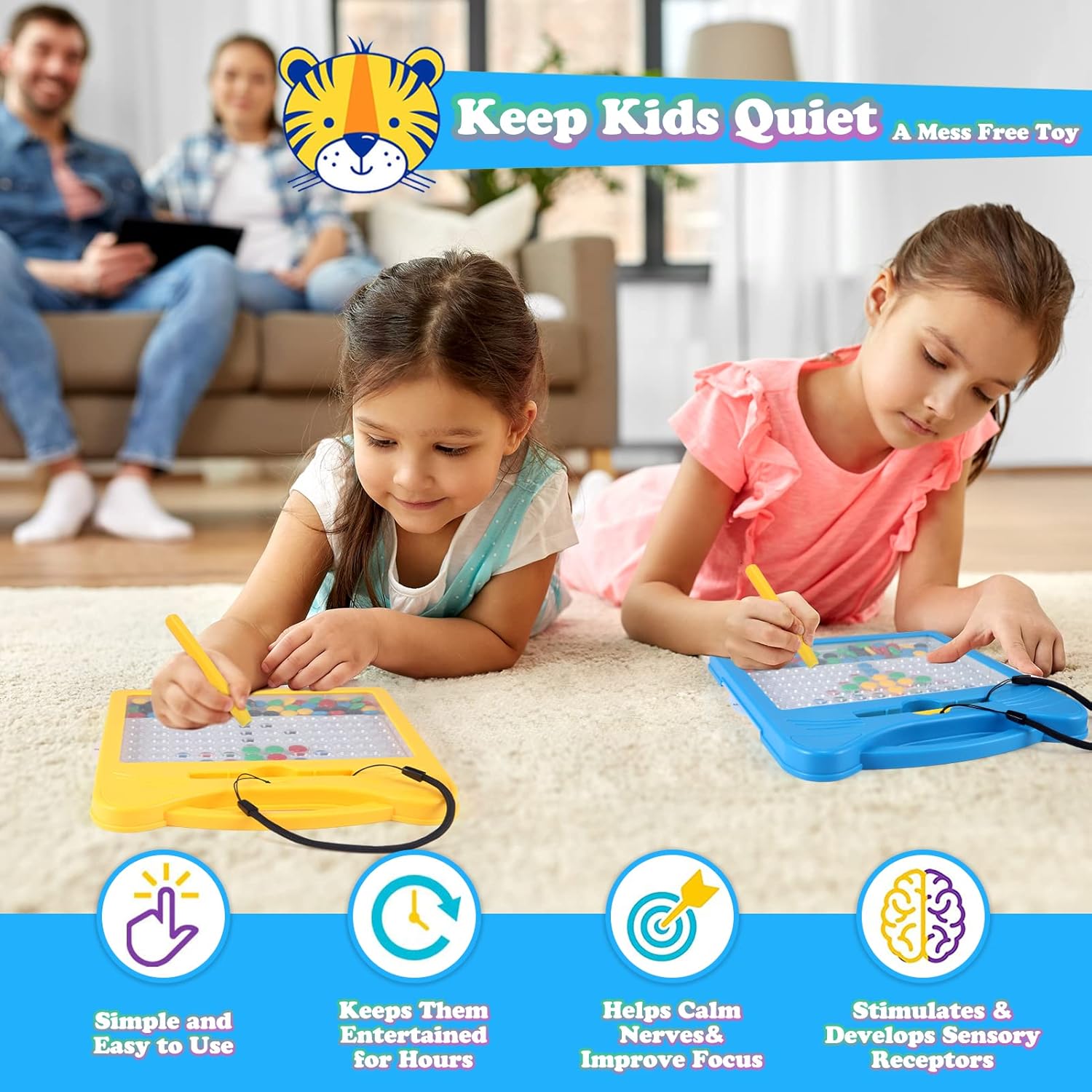 Juego de letras y números magnéticos para niños pequeños, tablero de dibujo magnético con cuentas y 2 bolígrafos, arte de puntos magnéticos,
