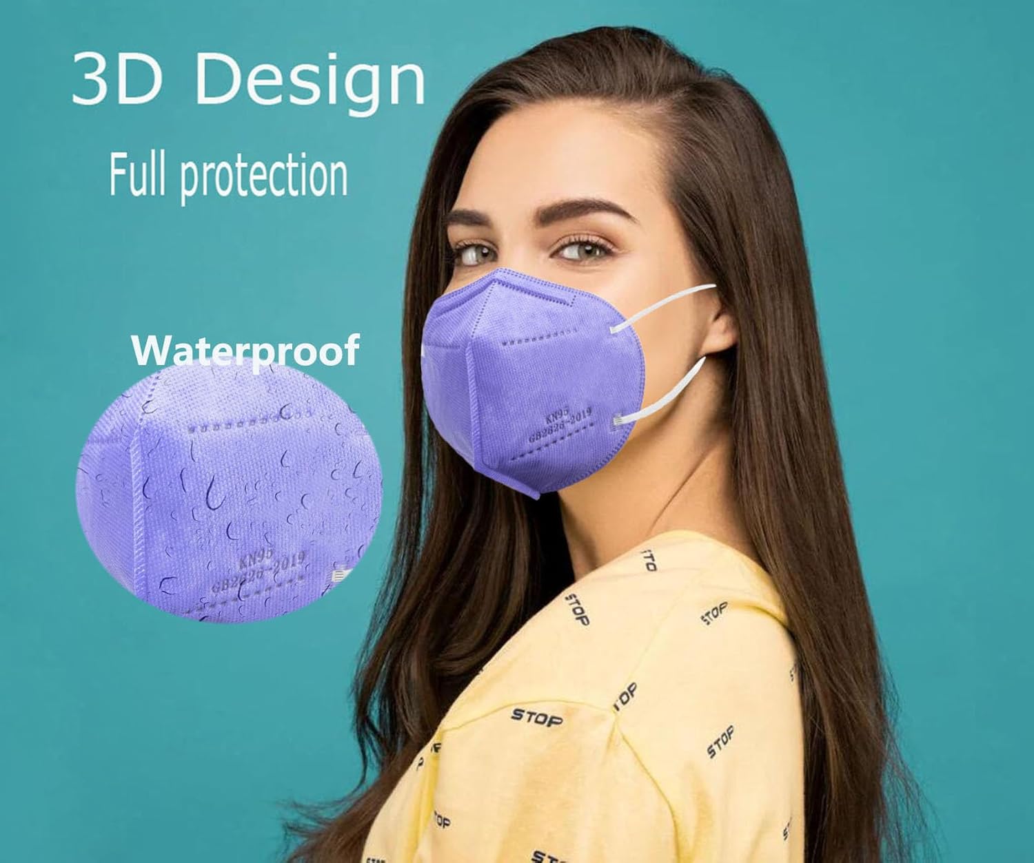 Mascarilla KN95, 50 unidades, envueltas individualmente, mascarillas desechables de 5 capas moradas para adultos, eficiencia del filtro del 95 %,