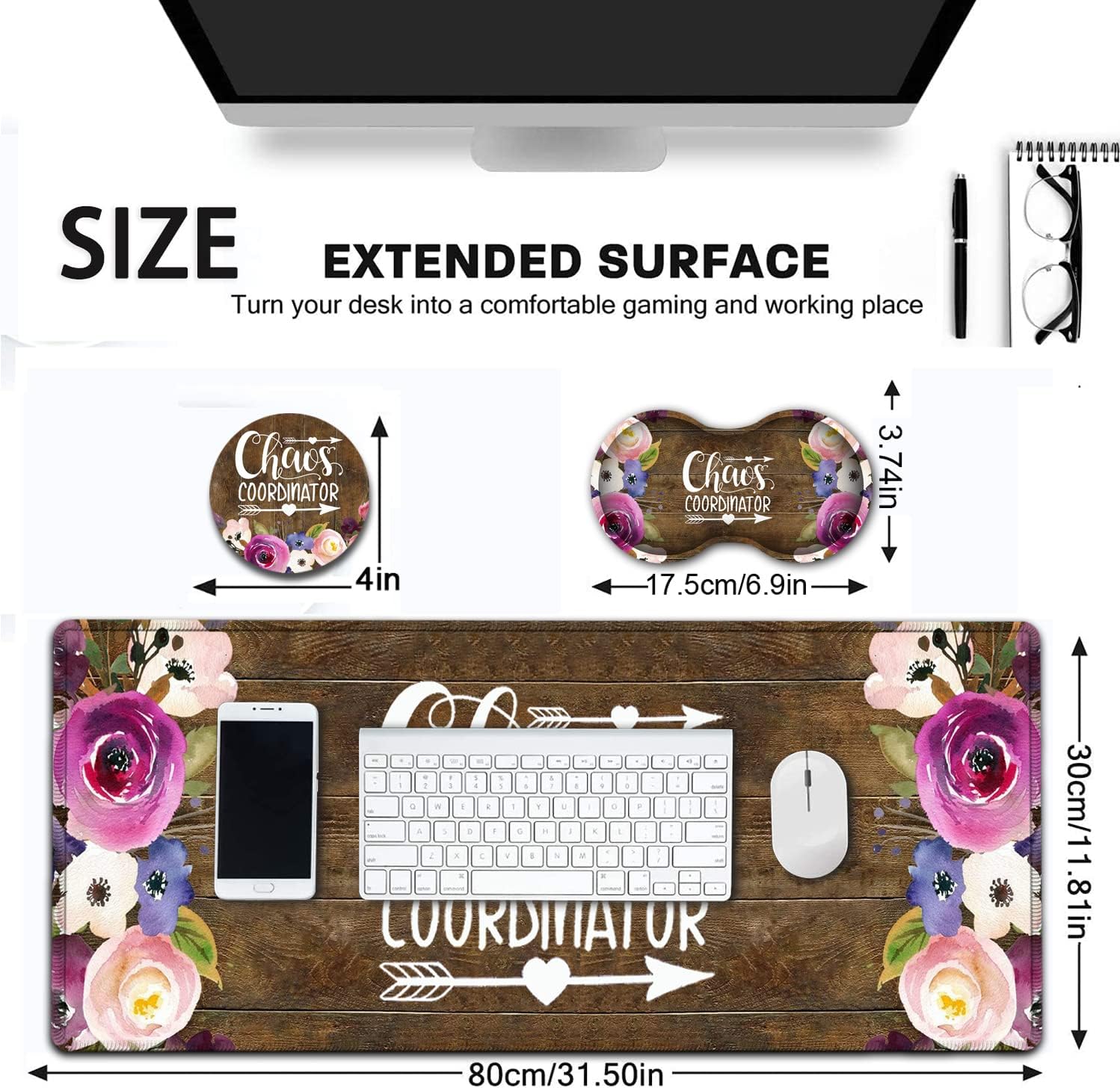 Alfombrilla grande para mouse, alfombrilla de escritorio de oficina extendida, 31.5 x 11.8 pulgadas, reposamuñecas ergonómico de espuma