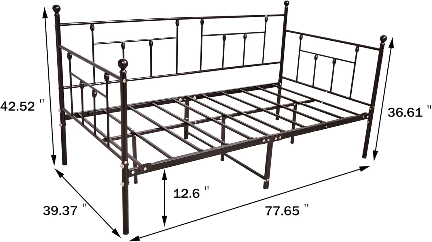 Juego de cama corrediza y marco de metal de alta calidad con listones de acero de primera calidad, sofá cama y sofá cama enrollable (marrón,