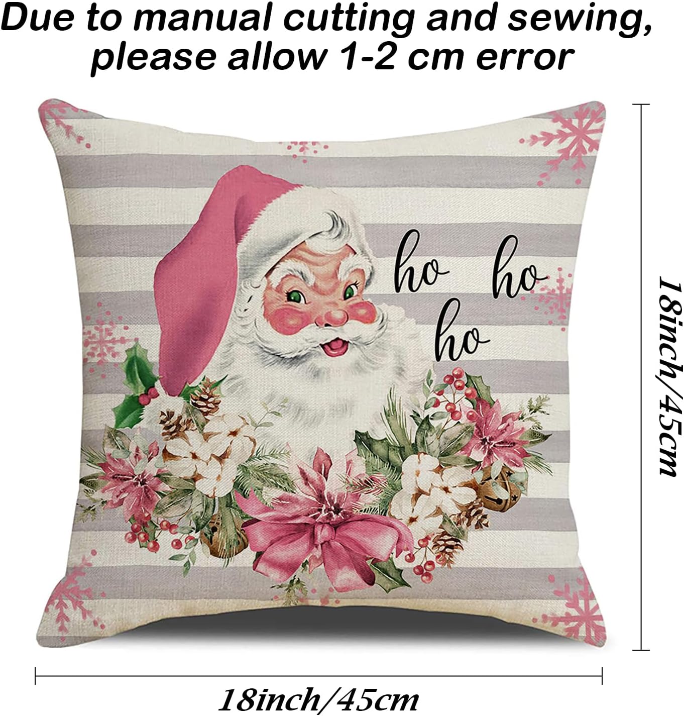 HOOLRO 4 fundas de almohada familiares de Navidad de 18 x 18 pulgadas, fundas de almohada de Navidad rosa con texto en inglés “Merry Winter”, fundas
