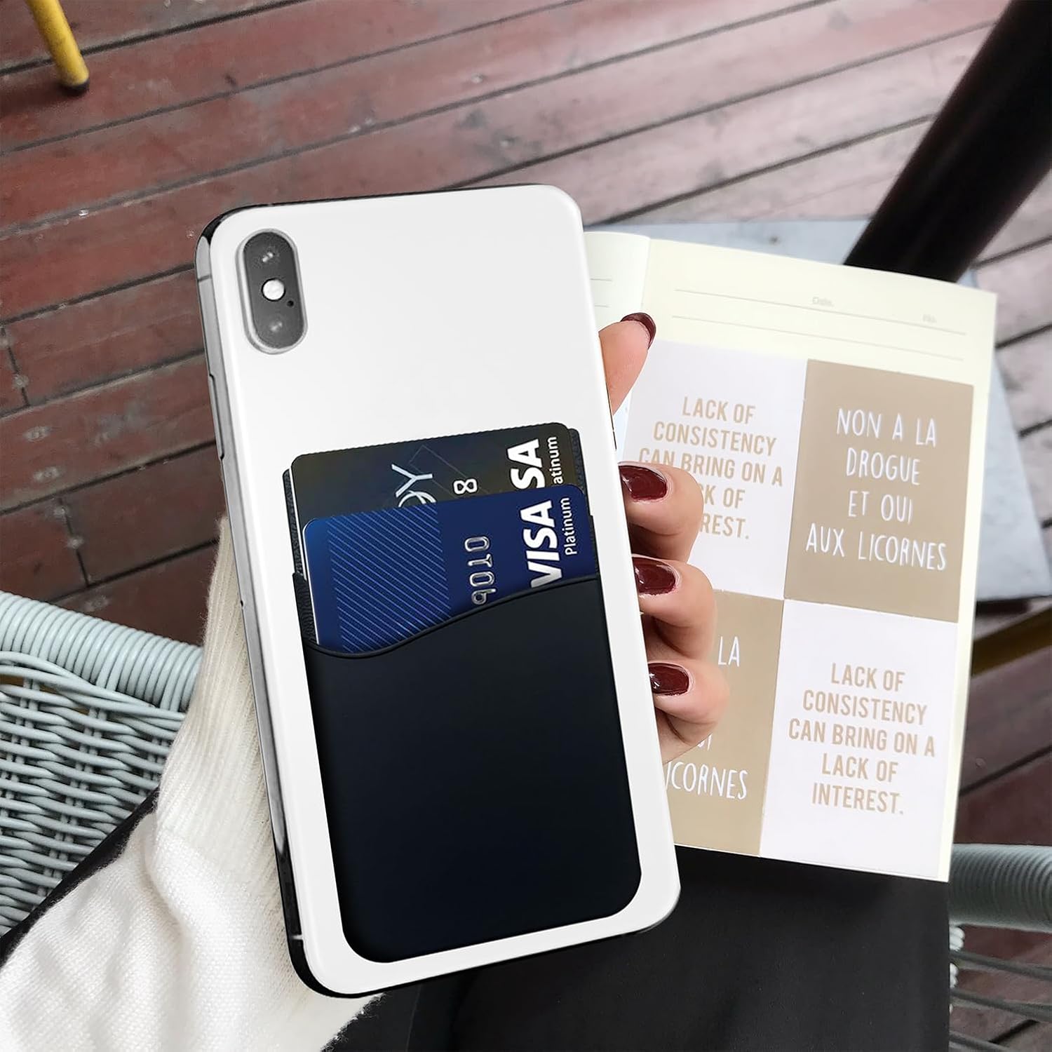 fengchen Práctica y versátil cartera para teléfono celular, se adhiere en la parte posterior del teléfono, bolsillo de silicona de alta calidad con