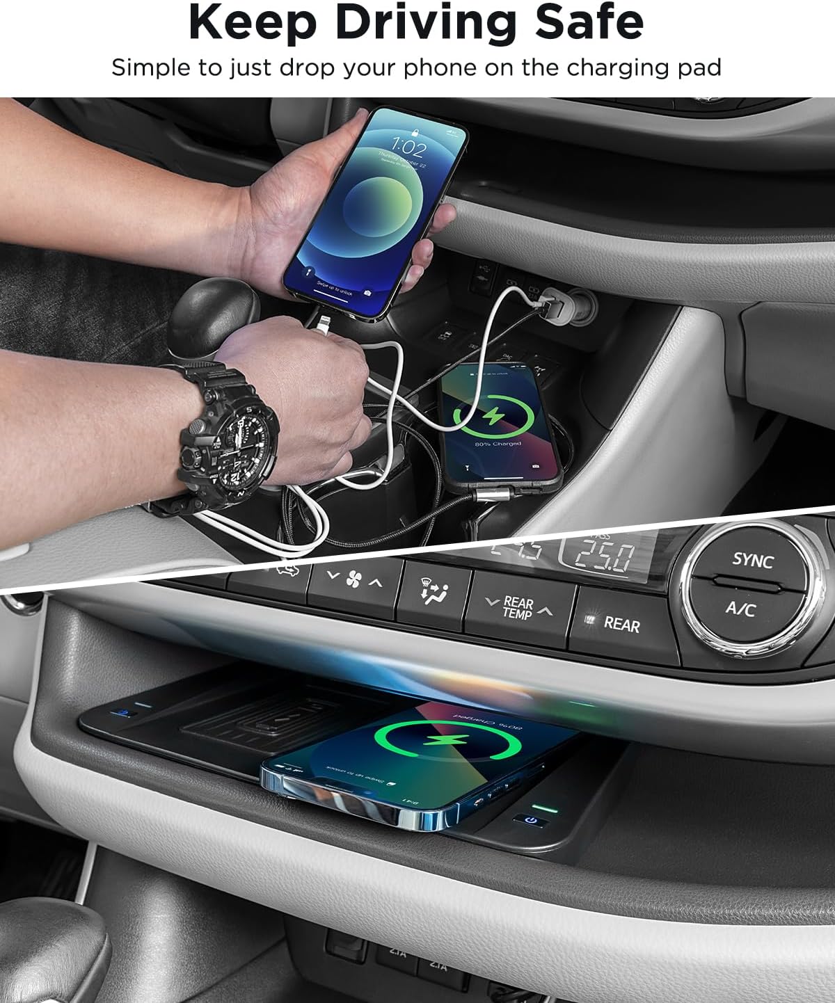 CarQiWireless Cargador inalámbrico para Toyota Highlander 2019 2018 2017 2016 2015 Accesorios 2014-2019, consola central almohadilla de carga