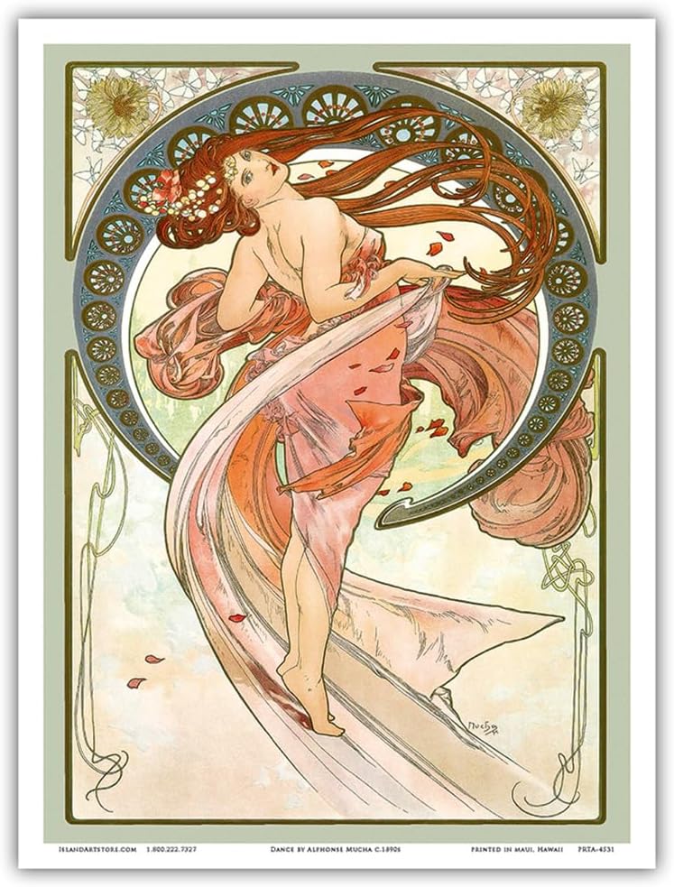 Dance – Art Nouveau Beauty – a partir de una ilustración original en color por Alphonse Mucha c.1890s – Impresión artística maestra de 9 x 12