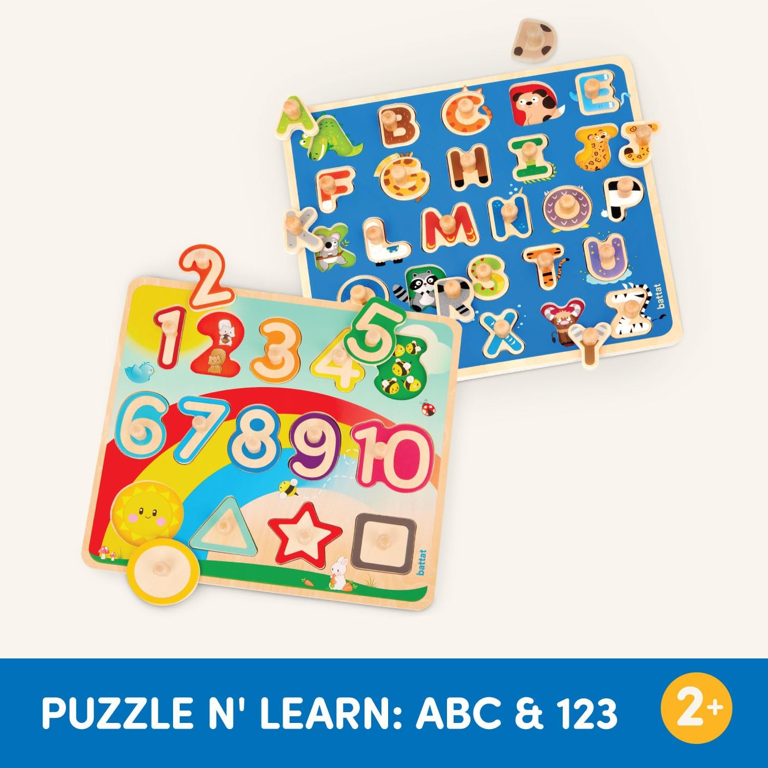 Battat – Rompecabezas de madera del alfabeto y los números- Puzzle n’ Learn ABC & 123- Juguete educativo para niños – 2 años +