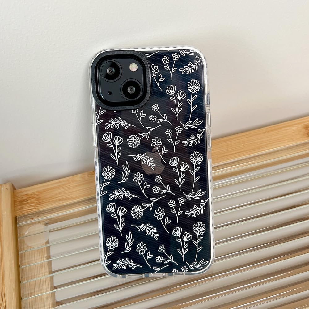 Bonito diseño de flores blancas pequeñas compatible con iPhone 14 Pro Max, funda protectora de silicona a prueba de golpes para mujer, funda