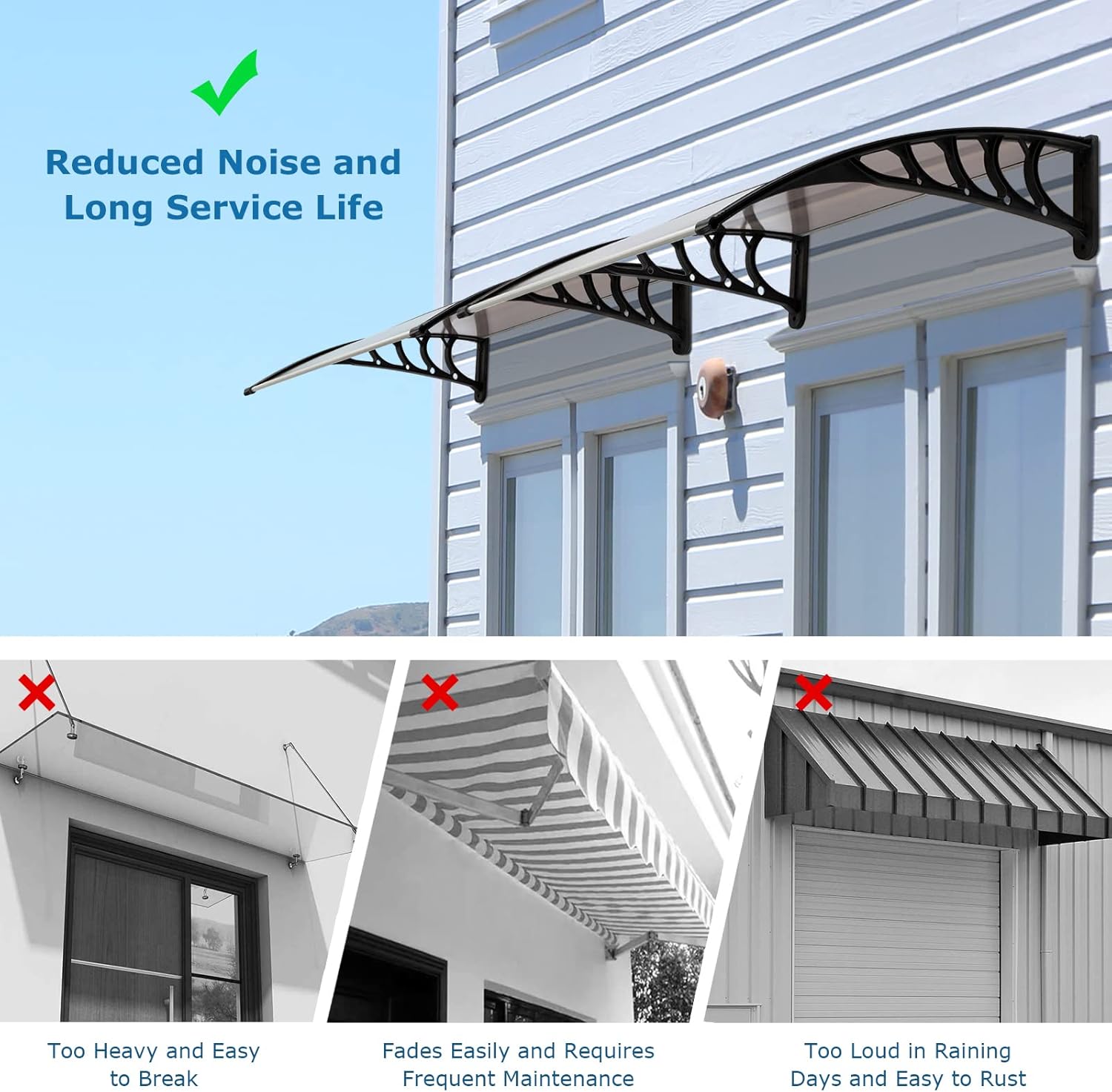 Toldo para puerta de ventana de 40 x 40 pulgadas, cubierta de policarbonato para puerta de entrada, toldo exterior para ventana exterior, UPF 50+,