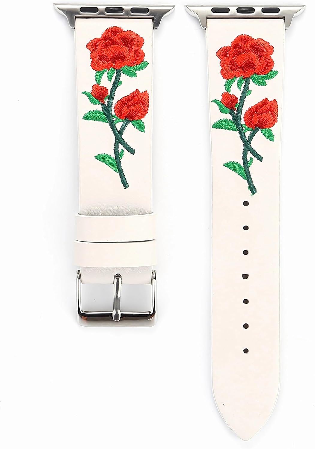 Pulsera de cuero de flores compatible con Apple Watch Band para mujer, linda y colorida floral bohemia con bordados, pulseras de repuesto para