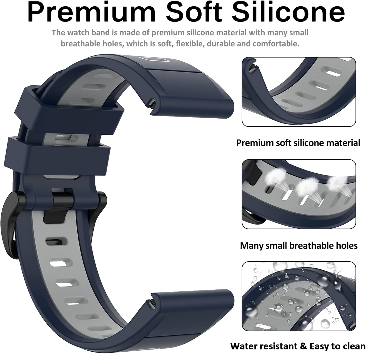 Miimall Compatible Garmin Fenix 7S6S5S Bands, 20mm Width Soft Silicone Sport Waterproof Replacement Strap Band for Garmin Fenix 7S7S Solar7S