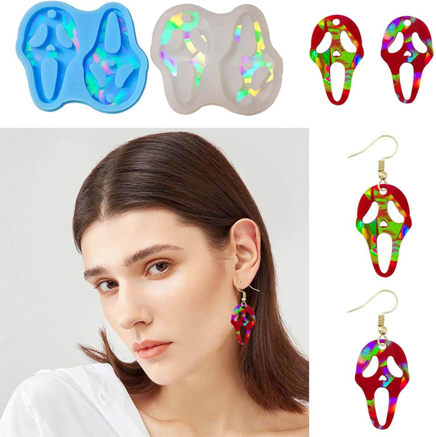 Moldes de resina para aretes de Halloween, molde de silicona para fundición de epoxi, molde de epoxi para hacer joyas