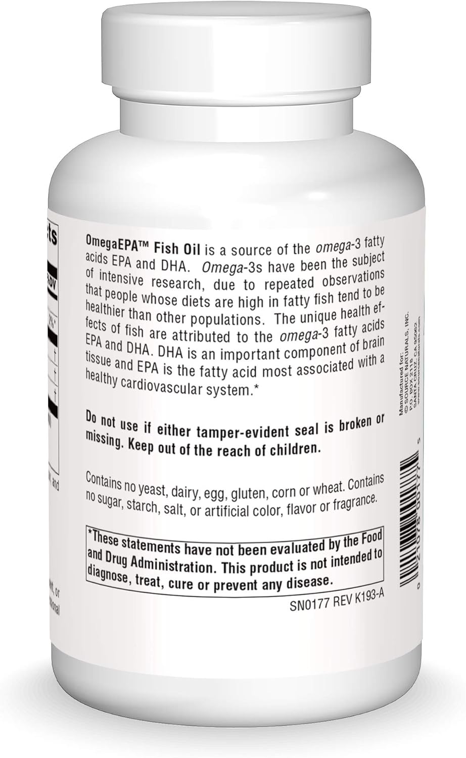Source Naturals OmegaEPA – Aceite de pescado – Lípidos marinos con EPA y DHA apoya la salud cardiovascular y cerebral – 200 cápsulas blandas