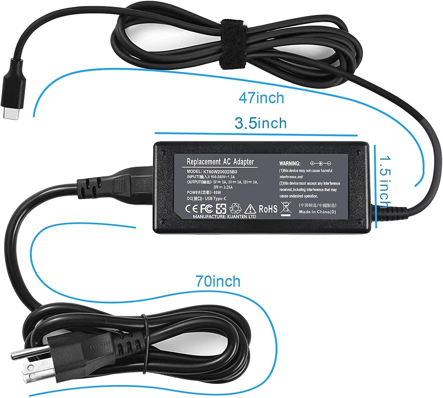 Cargador USB tipo C de 65 W para HP Chromebook 14 14A G5 11 11A G6 G7 G8 EE Spectre x360 Elite x2 EliteBook 14-ca061dx 14-ca052wm 14-ca051wm