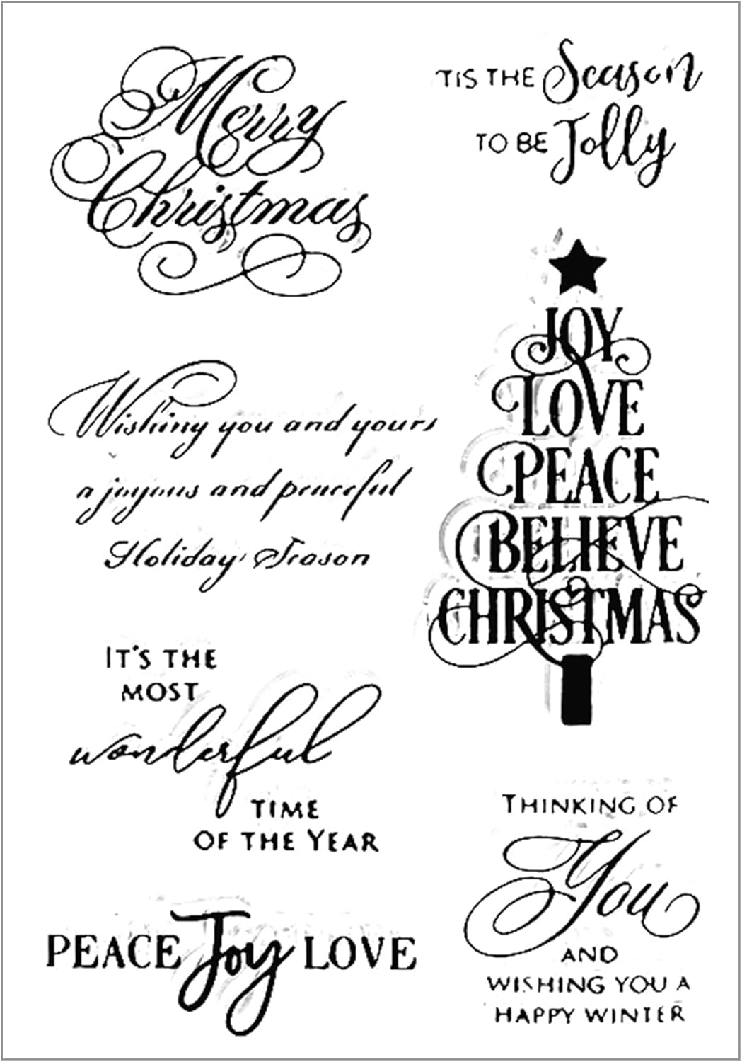 Arbuya Palabras de bendición de Navidad, sellos transparentes para decoración de tarjetas o diario, palabras de felicitación de árbol de Navidad,