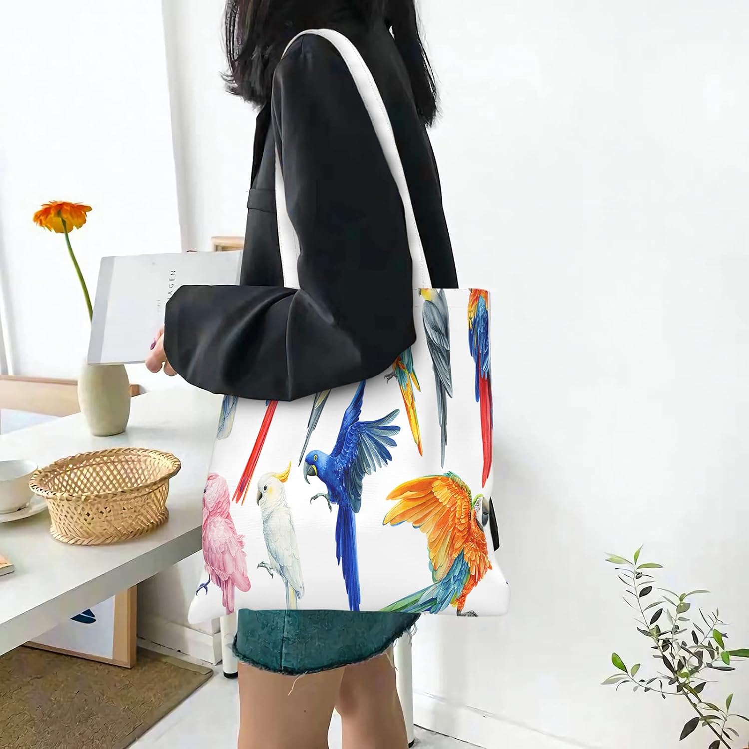 Bolsa de lona, creativa, minimalista, reutilizable, grande, para compras, para mujer