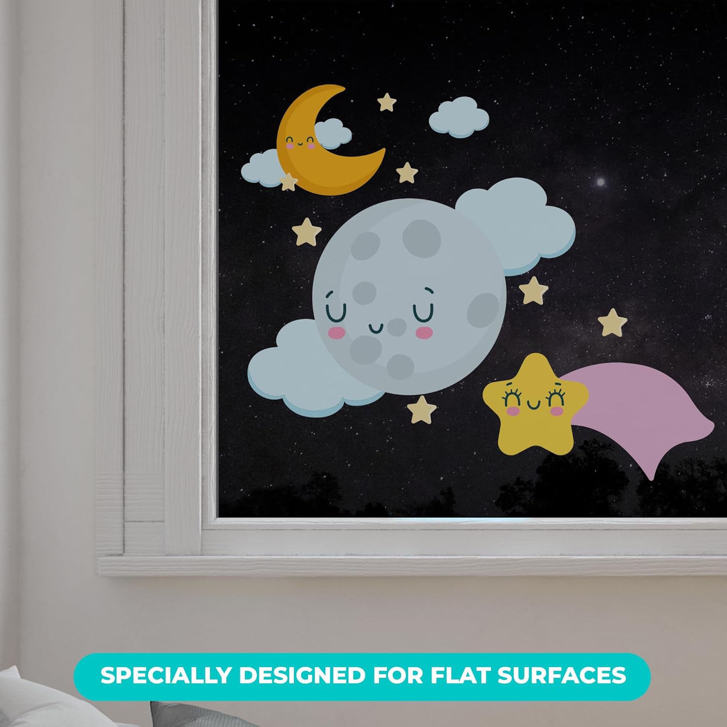 EGD Calcomanía de pared de luna y estrellas para decoración de dormitorio, decoración de habitación I Moon, calcomanías I Moon I Smiley Face Decor I