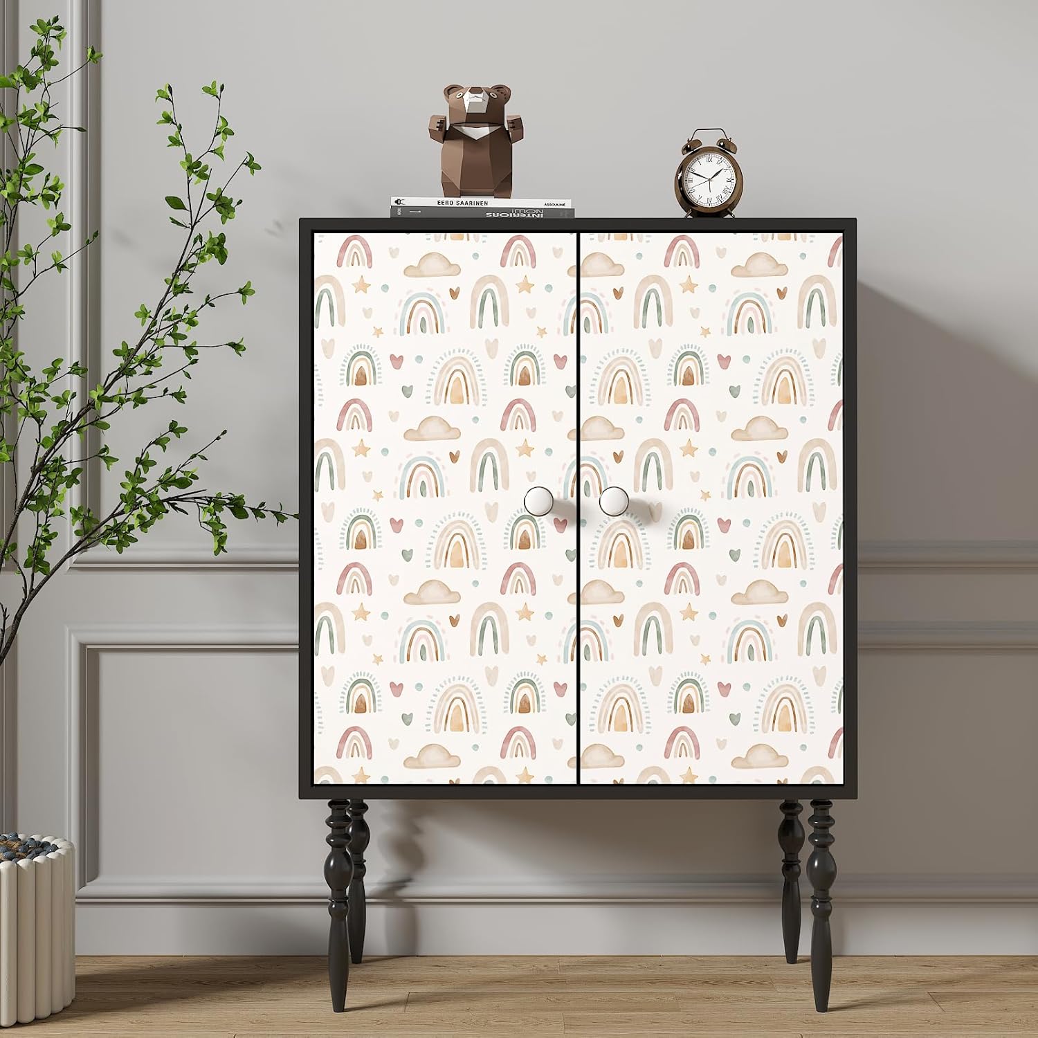 Papel tapiz bohemio con diseño de arco iris, diseño de acuarela, arcoíris, para niños, diseño de nube, corazón, estrella, extraíble, autoadhesivo,