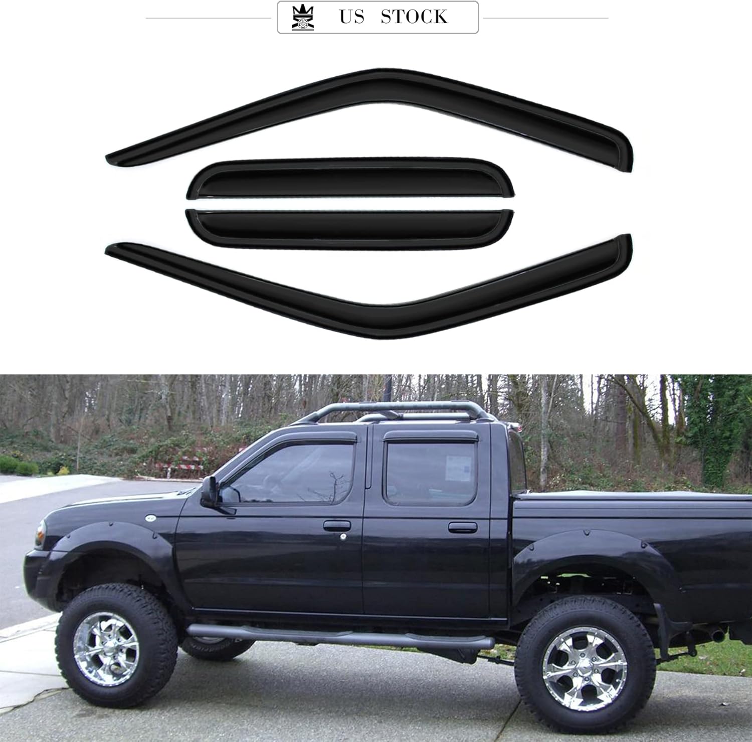 Visera de ventana de montaje exterior, protectores de lluvia compatibles con 00-04 Frontier Crew Cab con 4 puertas de tamaño completo