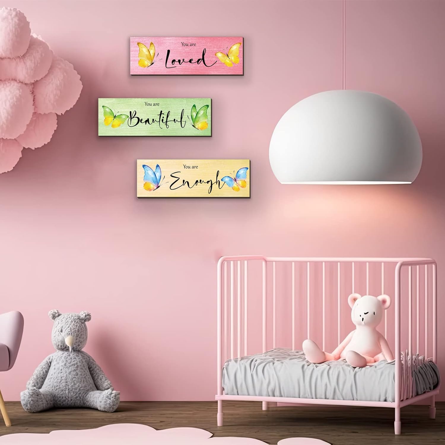 3 piezas de mariposa para decoración de pared de habitación de niñas, arte de pared de mariposa, decoración inspiradora de mariposa con citas