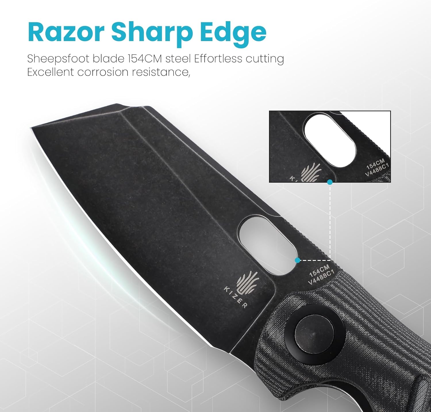 Kizer Cuchillos de bolsillo Sheepdog, cuchillo EDC con clip (negro)