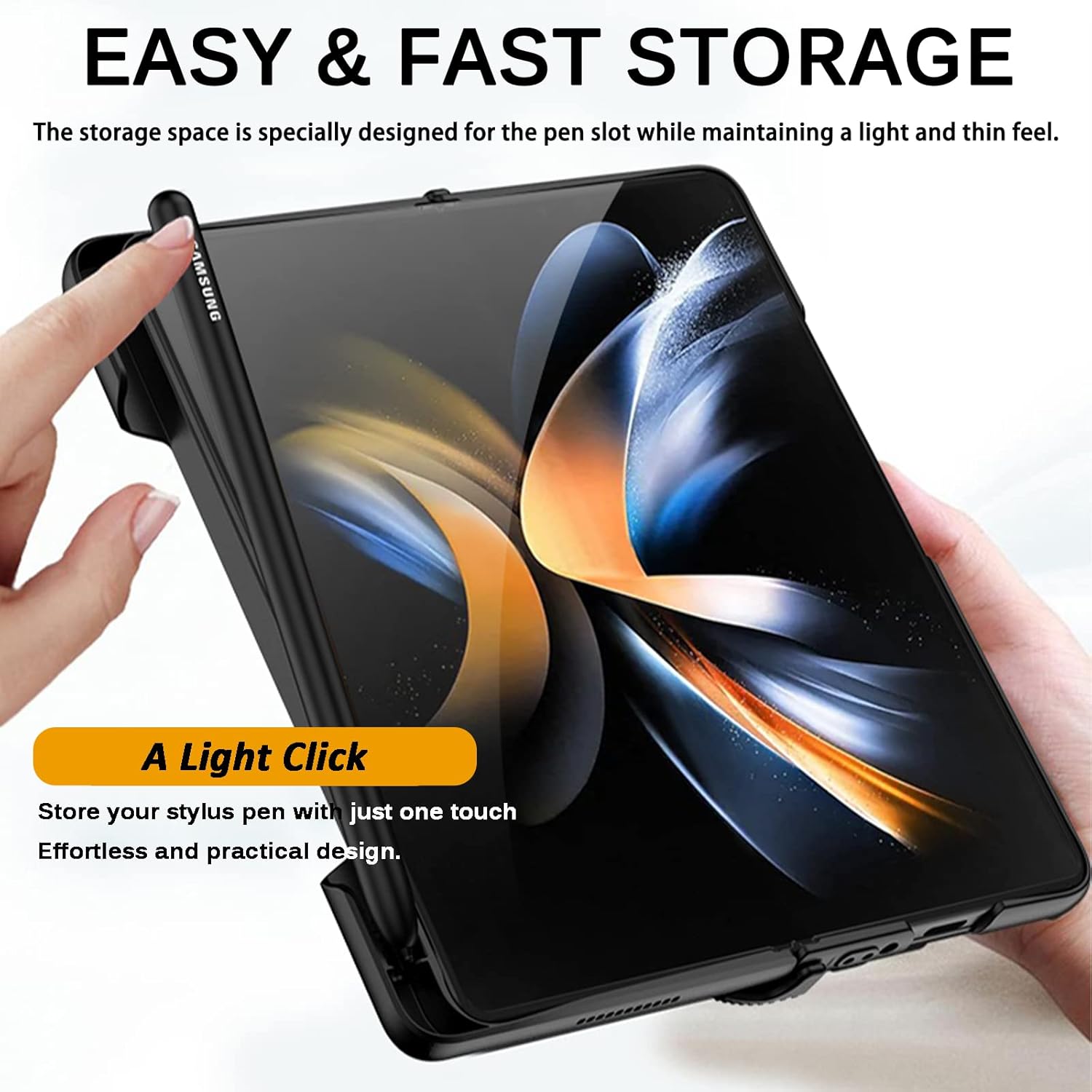 Miimall Funda compatible con Samsung Z Fold 4 con soporte para bolígrafo en el borde, magnético, con bisagras, cubierta de pantalla de vidrio