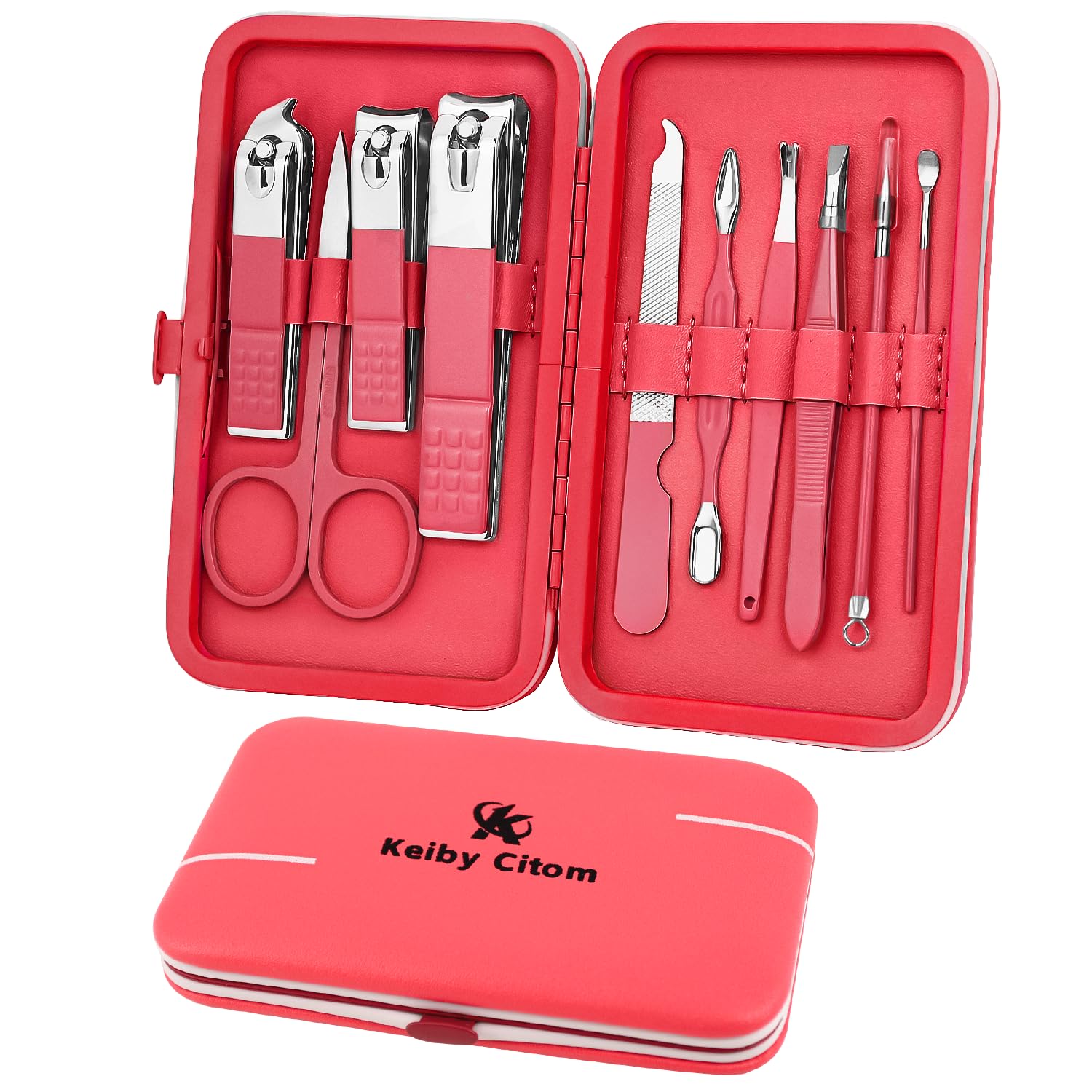 Juego de manicura, mini cortaúñas de viaje, herramientas de cuidado de pedicura, 10 piezas de acero inoxidable (rosa Sakura)